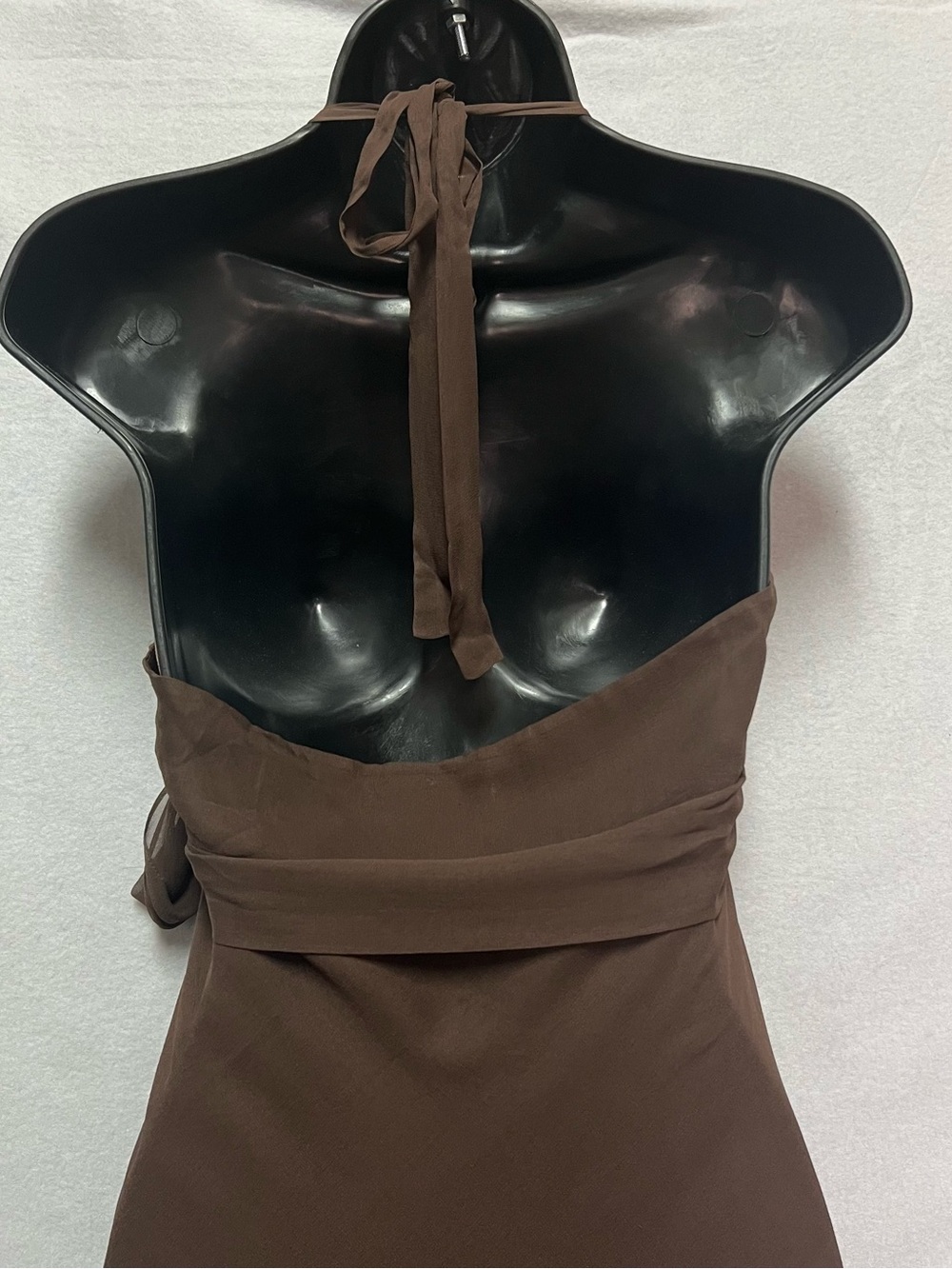 BCBG Max Azria Brown Silk Halter Dress Fairy Boho Whimsigoth Y2K Midi Asym Hem - Picture 5 of 6